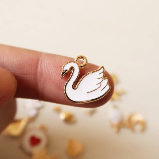 Swan White Enamel Charm - 3 - ClartStudios - Polymer clay Jewellery