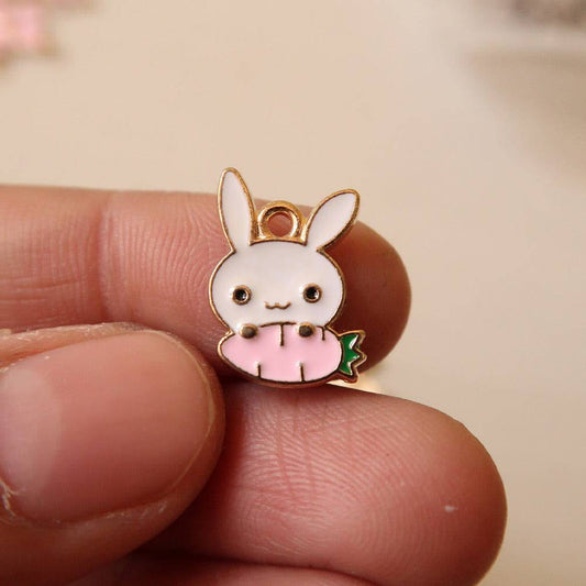 Bunny with Carrot Pink Enamel Charm - ClartStudios - Polymer clay Jewellery