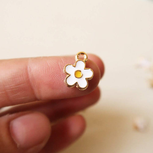 Flower White Enamel Charm - 1 - ClartStudios - Polymer clay Jewellery