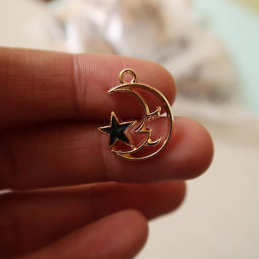 Moon Star Black Enamel Charm - 2 - ClartStudios - Polymer clay Jewellery