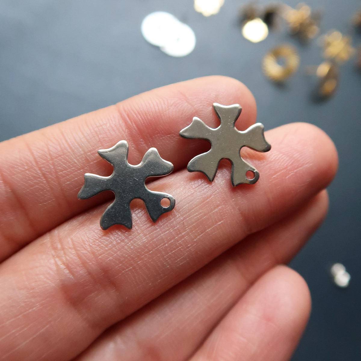 Matte Steel Flower 10 Studs (Sold In Pair) - ClartStudios - Polymer clay Jewellery