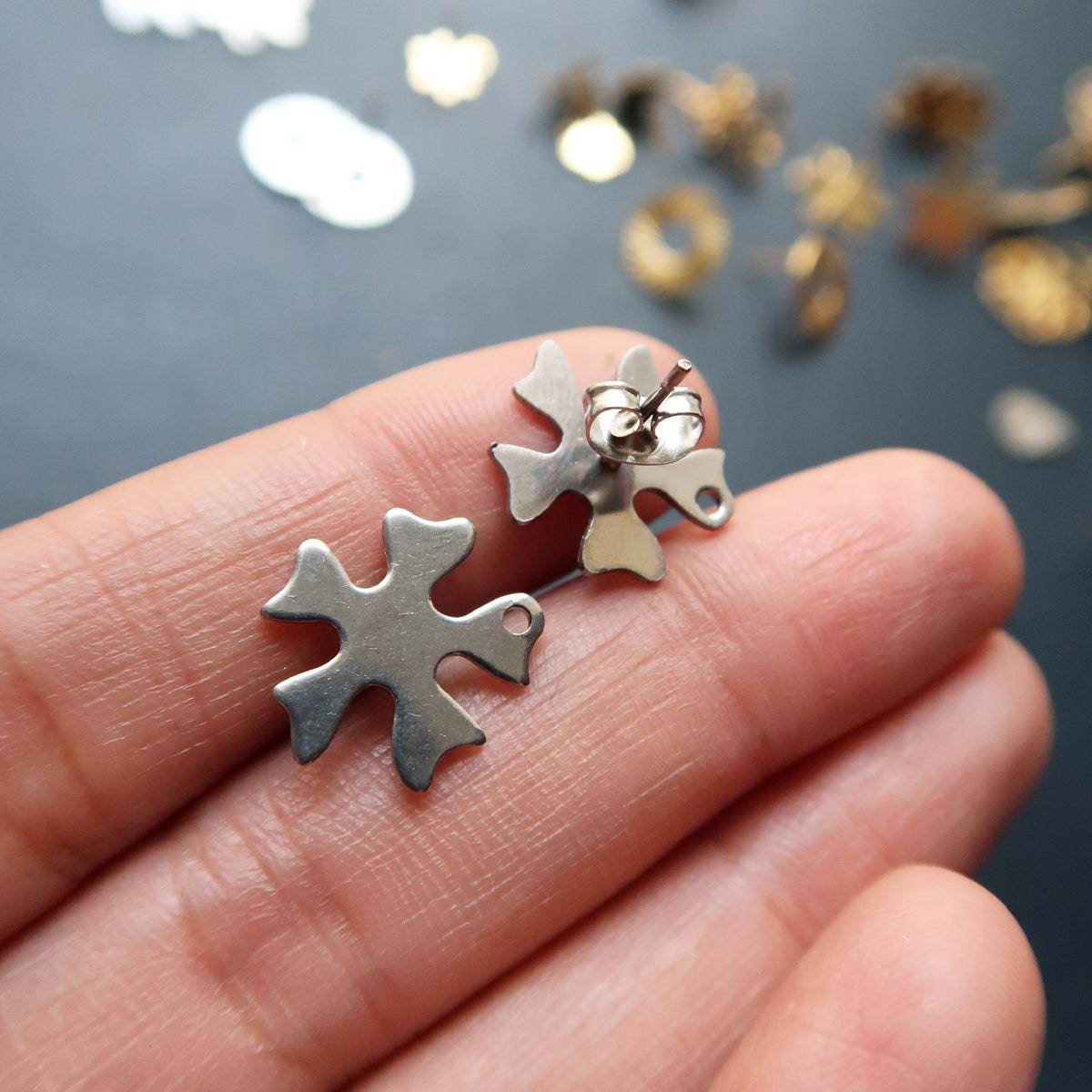 Matte Steel Flower 10 Studs (Sold In Pair) - ClartStudios - Polymer clay Jewellery