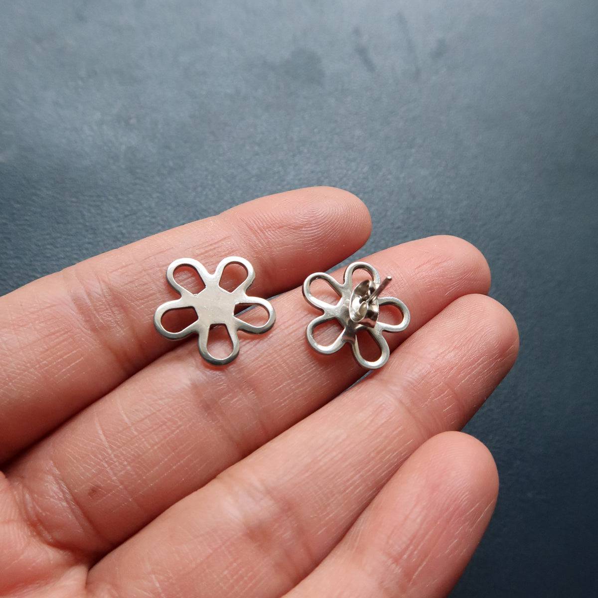 Matte Steel Flower 2 (Sold In Pair) - ClartStudios - Polymer clay Jewellery