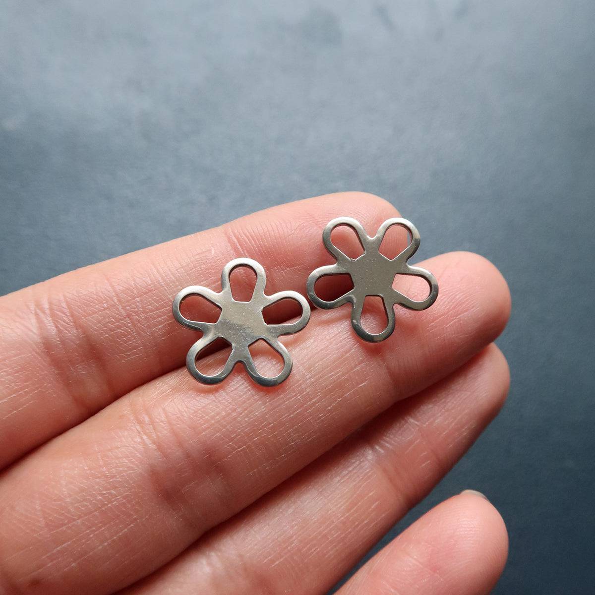 Matte Steel Flower 2 (Sold In Pair) - ClartStudios - Polymer clay Jewellery